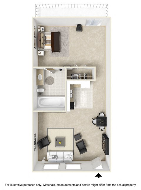 Floor plan for studio, 1 bath, 550 sqft